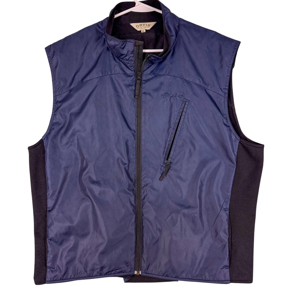 Orvis Vest Mens XL Blue Fleece Lined Windbreaker Full Zip Outdoor Hiking Fishing